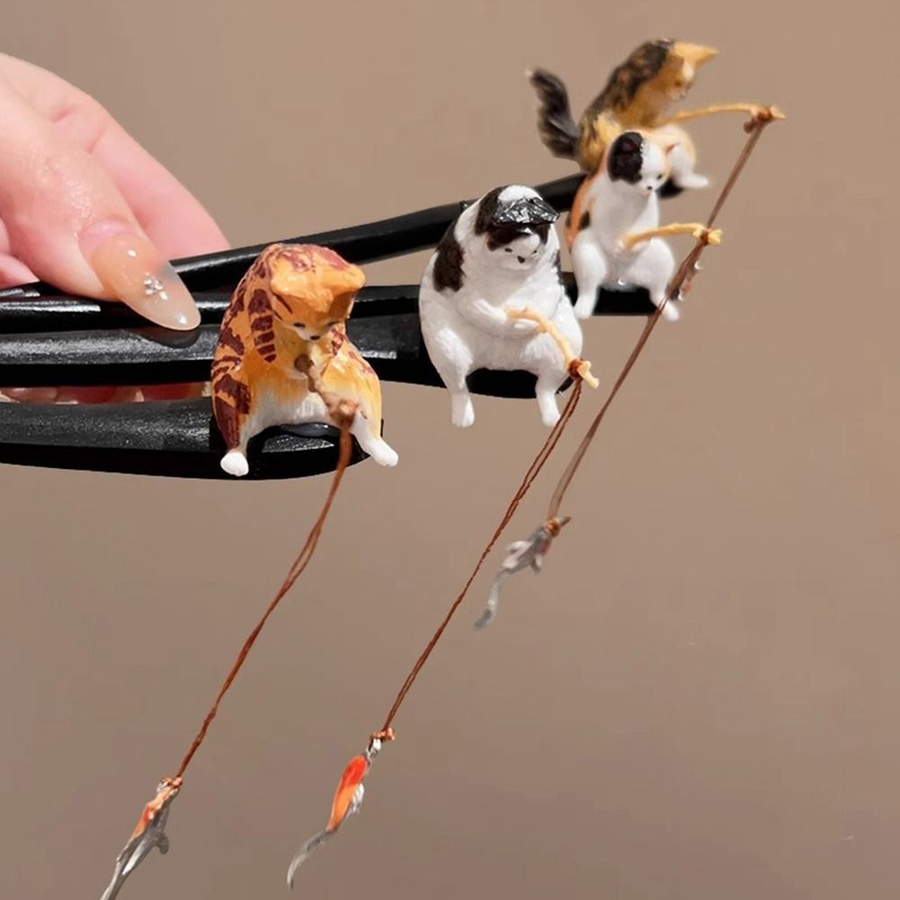 Fishing Equipment Kids - Cute Cat Fishing Wooden Hair Stick