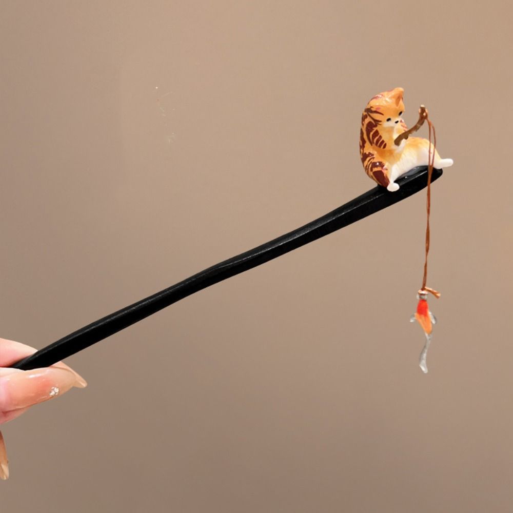 Fishing Equipment Kids - Antique Cat Fishing Wooden Hair Stick