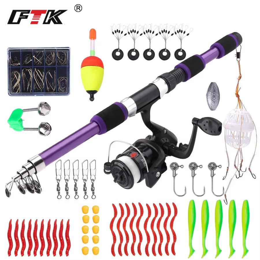 Fishing Equipment Bundle - FTK 1.8M Portable Spinning Fishing Rod